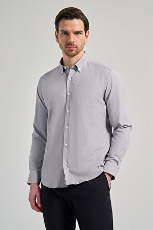 Uzun Kol Düz Oxford Düğmeli Yaka Cepsiz Pamuklu Classic Slim Fit Gömlek 1004250168