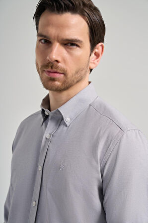 Uzun Kol Düz Oxford Düğmeli Yaka Cepsiz Pamuklu Classic Slim Fit Gömlek 1004250168