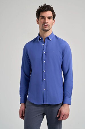 Uzun Kol Düz Oxford Düğmeli Yaka Cepsiz Pamuklu Classic Slim Fit Gömlek 1004250168