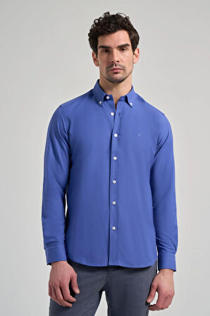 Uzun Kol Düz Oxford Düğmeli Yaka Cepsiz Pamuklu Classic Slim Fit Gömlek 1004250168