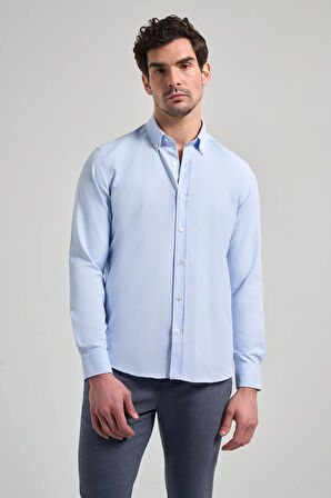 Uzun Kol Düz Oxford Düğmeli Yaka Cepsiz Pamuklu Classic Slim Fit Gömlek 1004250168