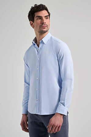 Uzun Kol Düz Oxford Düğmeli Yaka Cepsiz Pamuklu Classic Slim Fit Gömlek 1004250168