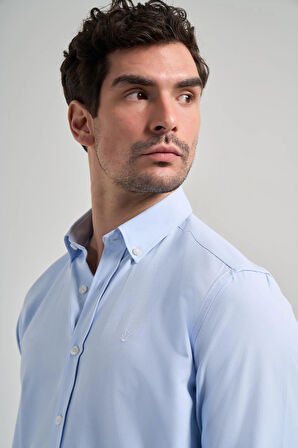 Uzun Kol Düz Oxford Düğmeli Yaka Cepsiz Pamuklu Classic Slim Fit Gömlek 1004250168