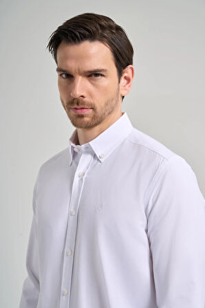 Uzun Kol Düz Oxford Düğmeli Yaka Cepsiz Pamuklu Classic Slim Fit Gömlek 1004250168