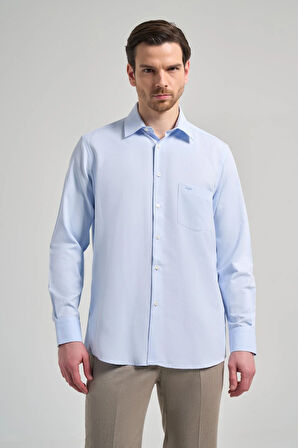 Uzun Kol Desenli Armürlü Sert Yaka cepli Pamuklu Classic Comfort Fit Gömlek 1004250171