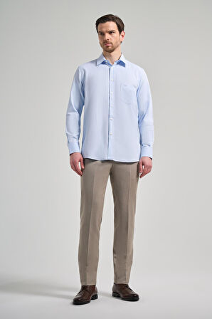 Uzun Kol Desenli Armürlü Sert Yaka cepli Pamuklu Classic Comfort Fit Gömlek 1004250171