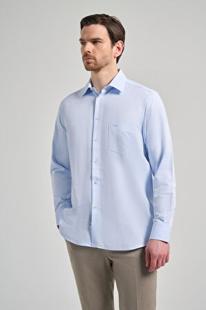 Uzun Kol Desenli Armürlü Sert Yaka cepli Pamuklu Classic Comfort Fit Gömlek 1004250171