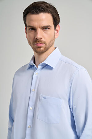 Uzun Kol Desenli Armürlü Sert Yaka cepli Pamuklu Classic Comfort Fit Gömlek 1004250171