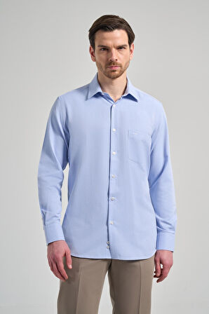 Uzun Kol Desenli Armürlü Sert Yaka cepli Pamuklu Classic Comfort Fit Gömlek 1004250171
