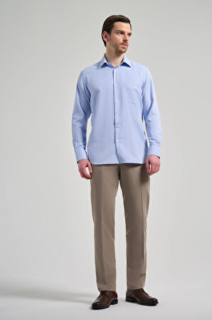 Uzun Kol Desenli Armürlü Sert Yaka cepli Pamuklu Classic Comfort Fit Gömlek 1004250171