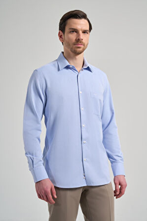 Uzun Kol Desenli Armürlü Sert Yaka cepli Pamuklu Classic Comfort Fit Gömlek 1004250171