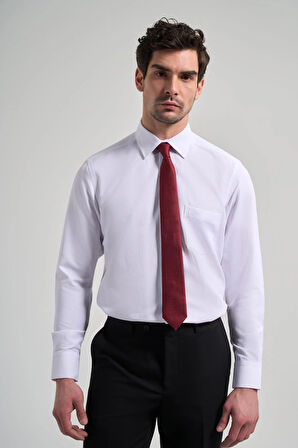 Uzun Kol Desenli Armürlü Sert Yaka cepli Pamuklu Classic Comfort Fit Gömlek 1004250171