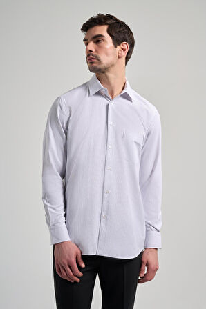 Uzun Kol Çizgili Desen Bez Ayağı Sert Yaka cepli Pamuklu Classic Comfort Fit Gömlek 1004250172