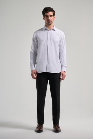 Uzun Kol Çizgili Desen Bez Ayağı Sert Yaka cepli Pamuklu Classic Comfort Fit Gömlek 1004250172