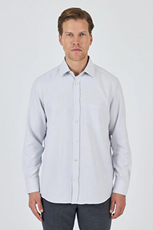 Uzun Kol Desenli Armürlü Sert Yaka cepli Pamuklu Classic Comfort Fit Gömlek 1004250174