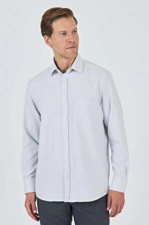 Uzun Kol Desenli Armürlü Sert Yaka cepli Pamuklu Classic Comfort Fit Gömlek 1004250174