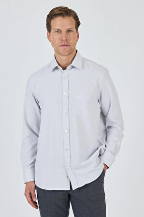 Uzun Kol Desenli Armürlü Sert Yaka cepli Pamuklu Classic Comfort Fit Gömlek 1004250174