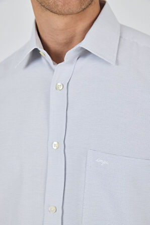 Uzun Kol Desenli Armürlü Sert Yaka cepli Pamuklu Classic Comfort Fit Gömlek 1004250174