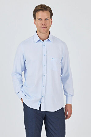 Uzun Kol Desenli Armürlü Sert Yaka cepli Pamuklu Classic Comfort Fit Gömlek 1004250174