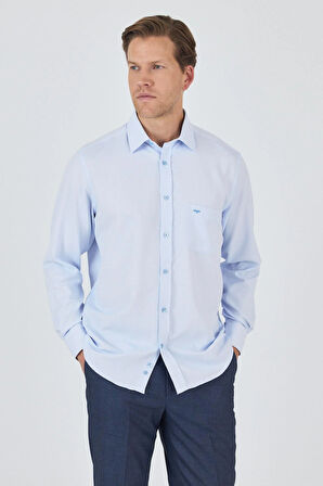 Uzun Kol Desenli Armürlü Sert Yaka cepli Pamuklu Classic Comfort Fit Gömlek 1004250174