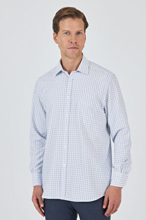 Uzun Kol Kareli Desen Bez Ayağı Sert Yaka cepli Pamuklu Classic Comfort Fit Gömlek 1004250176