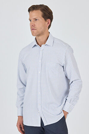 Uzun Kol Kareli Desen Bez Ayağı Sert Yaka cepli Pamuklu Classic Comfort Fit Gömlek 1004250176