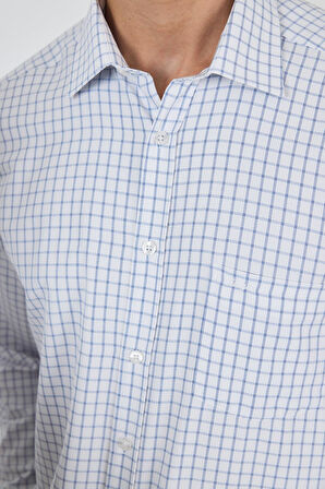 Uzun Kol Kareli Desen Bez Ayağı Sert Yaka cepli Pamuklu Classic Comfort Fit Gömlek 1004250176