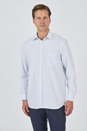 Uzun Kol Kareli Desen Bez Ayağı Sert Yaka cepli Pamuklu Classic Comfort Fit Gömlek 1004250176