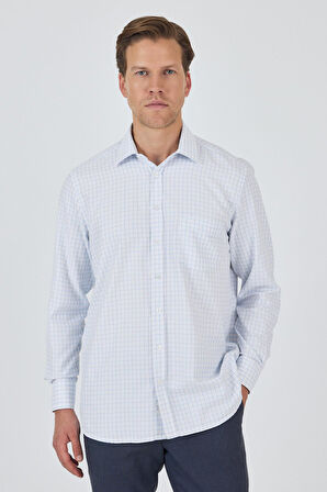 Uzun Kol Kareli Desen Bez Ayağı Sert Yaka cepli Pamuklu Classic Comfort Fit Gömlek 1004250176