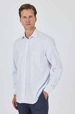 Uzun Kol Kareli Desen Bez Ayağı Sert Yaka cepli Pamuklu Classic Comfort Fit Gömlek 1004250176