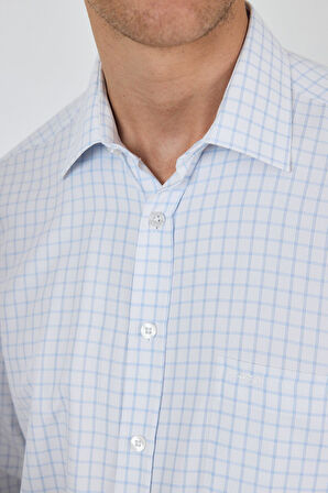 Uzun Kol Kareli Desen Bez Ayağı Sert Yaka cepli Pamuklu Classic Comfort Fit Gömlek 1004250176