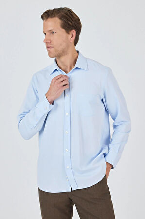 Uzun Kol Desenli Armürlü Sert Yaka cepli Pamuklu Classic Comfort Fit Gömlek 1004250178