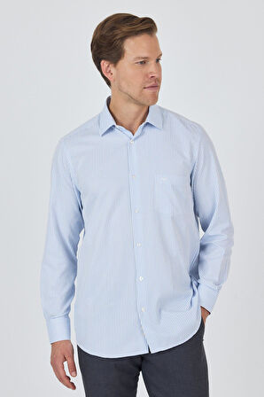 Uzun Kol Çizgili Desen Bez Ayağı Sert Yaka cepli Pamuklu Classic Comfort Fit Gömlek 1004250179