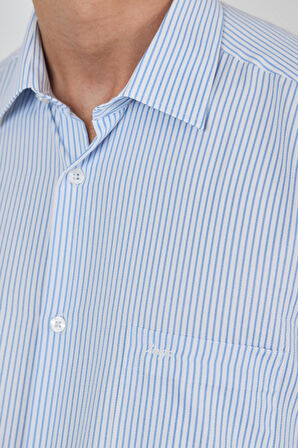 Uzun Kol Çizgili Desen Bez Ayağı Sert Yaka cepli Pamuklu Classic Comfort Fit Gömlek 1004250179