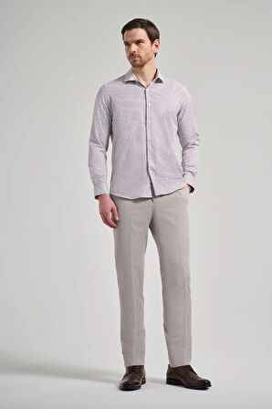 Uzun Kol Çizgili Desen Bez Ayağı İtalyan Yaka Cepsiz Pamuklu Classic Slim Fit Gömlek 1004250180