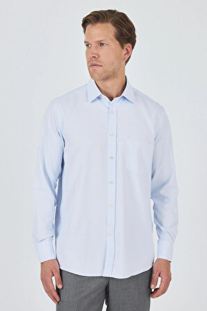 Uzun Kol Desenli Armürlü Sert Yaka cepli Pamuklu Classic Comfort Fit Gömlek 1004250183