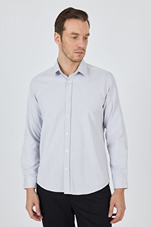 Uzun Kol Desenli Armürlü Sert Yaka Cepsiz Pamuklu Classic Slim Fit Gömlek 1004250184