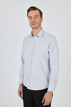 Uzun Kol Desenli Armürlü Sert Yaka Cepsiz Pamuklu Classic Slim Fit Gömlek 1004250184