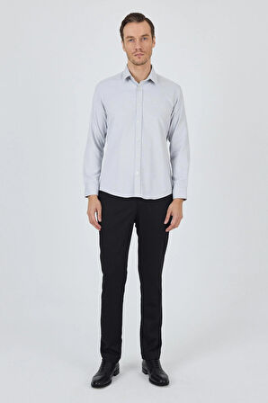 Uzun Kol Desenli Armürlü Sert Yaka Cepsiz Pamuklu Classic Slim Fit Gömlek 1004250184