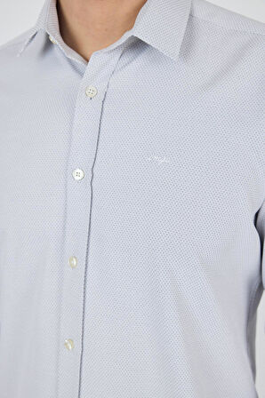 Uzun Kol Desenli Armürlü Sert Yaka Cepsiz Pamuklu Classic Slim Fit Gömlek 1004250184