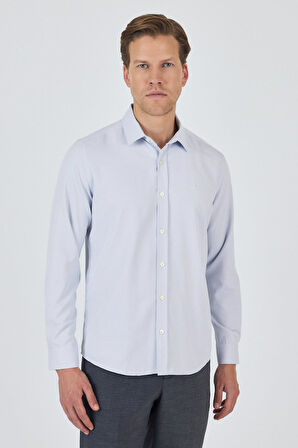 Uzun Kol Desenli Armürlü Sert Yaka Cepsiz Pamuklu Classic Slim Fit Gömlek 1004250184