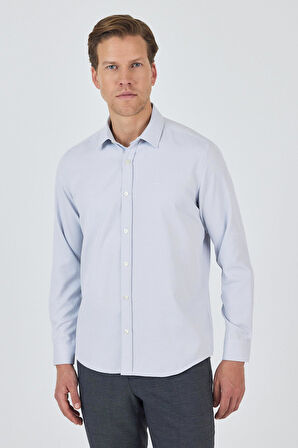 Uzun Kol Desenli Armürlü Sert Yaka Cepsiz Pamuklu Classic Slim Fit Gömlek 1004250184