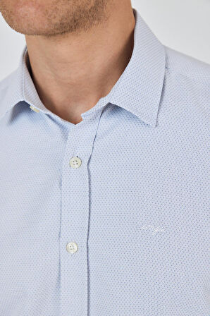 Uzun Kol Desenli Armürlü Sert Yaka Cepsiz Pamuklu Classic Slim Fit Gömlek 1004250184