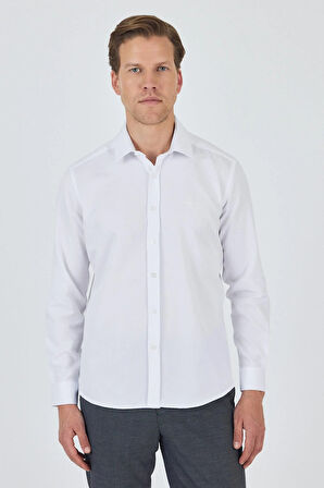 Uzun Kol Desenli Armürlü Sert Yaka Cepsiz Pamuklu Classic Slim Fit Gömlek 1004250185