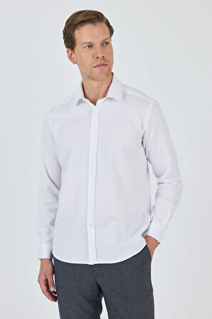 Uzun Kol Desenli Armürlü Sert Yaka Cepsiz Pamuklu Classic Slim Fit Gömlek 1004250185