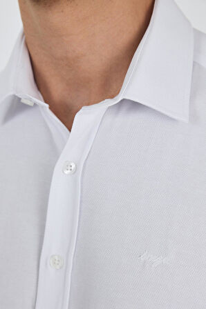 Uzun Kol Desenli Armürlü Sert Yaka Cepsiz Pamuklu Classic Slim Fit Gömlek 1004250185