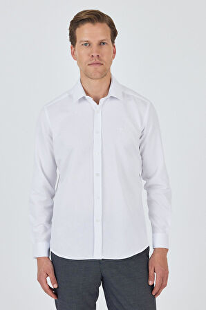 Uzun Kol Desenli Armürlü Sert Yaka Cepsiz Pamuklu Classic Slim Fit Gömlek 1004250185