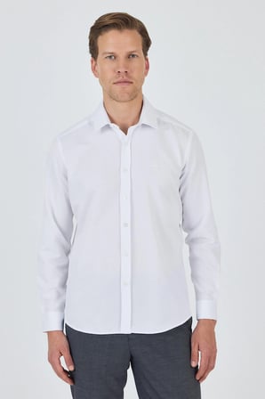 Uzun Kol Desenli Armürlü Sert Yaka Cepsiz Pamuklu Classic Slim Fit Gömlek 1004250185