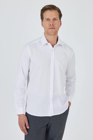 Uzun Kol Desenli Armürlü Sert Yaka Cepsiz Pamuklu Classic Slim Fit Gömlek 1004250185