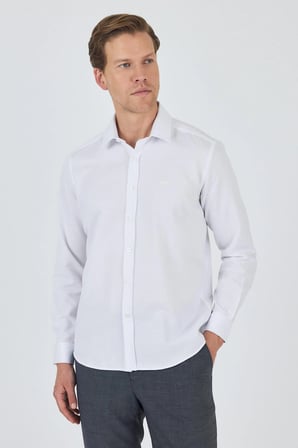 Uzun Kol Desenli Armürlü Sert Yaka Cepsiz Pamuklu Classic Slim Fit Gömlek 1004250185
